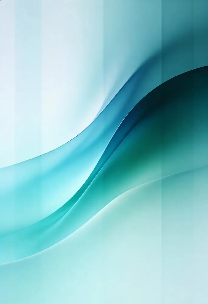 Imagen abstracta con suaves y fluidas curvas azules y verde azulado sobre un fondo claro con sutiles líneas verticales degradadas.